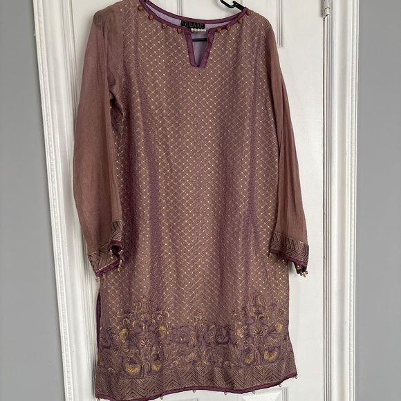 Purple Gold Kameez Mauve with Details Eid Dress Women Kurti - Picture 1 of 7